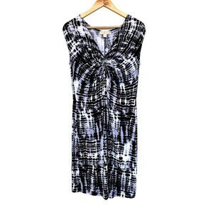 Michael Kors Cap Sleeve Black & White Jersey Mid Dress M